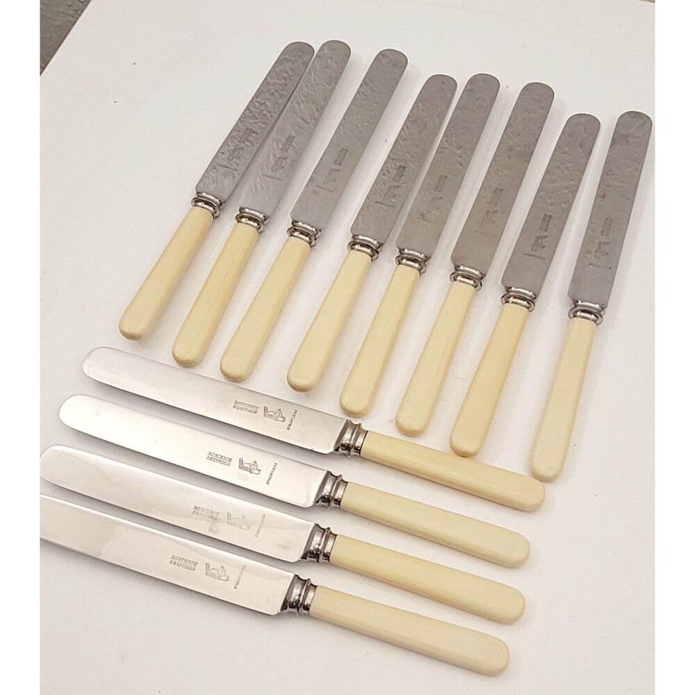 VINTAGE Set 12 Robertson Sheffield England Knives - Cream Ivorine Style Handles